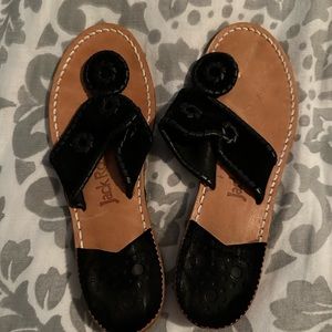 Jack Rogers Classic Black Leather Whipstitch Sandals